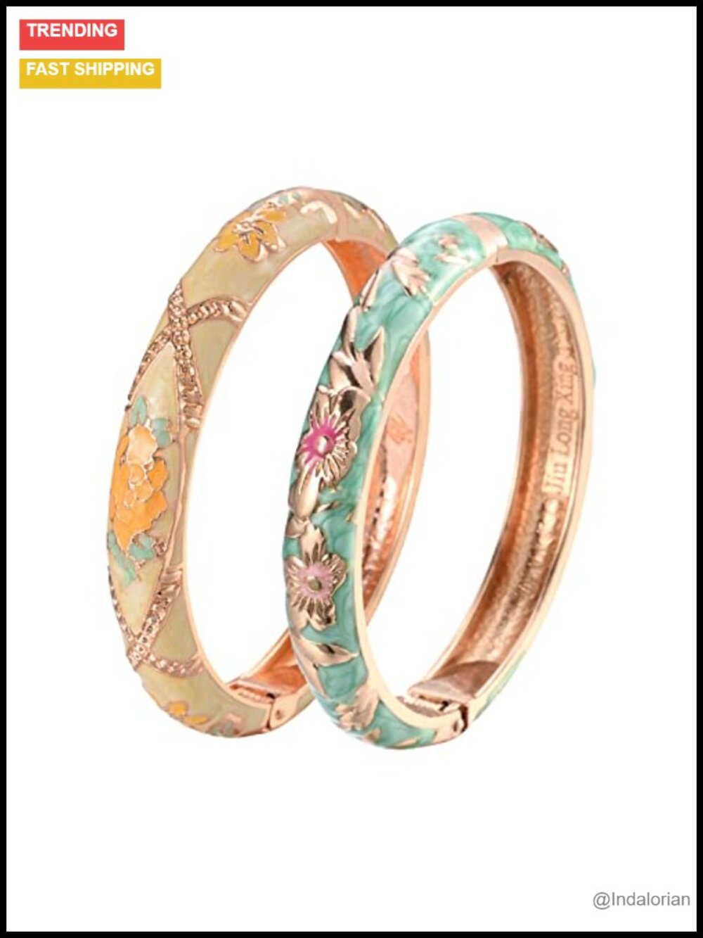 Vintage Cloisonne Cuff Bangle Bracelets 2 Pcs Enameled Jewelry Set